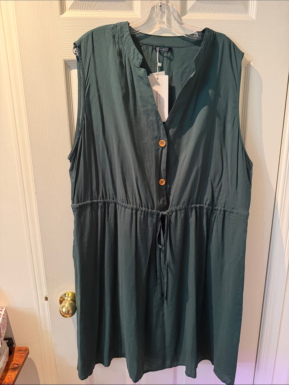 170 - Sleeveless V-Neck Drawstring Dress in Deep Green